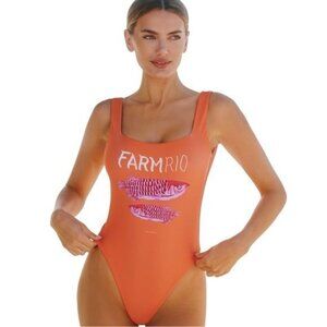 NEW Farm Rio High Leg One Piece Swimsuit Womens XS Vibrant 80s Summer Beach Fish